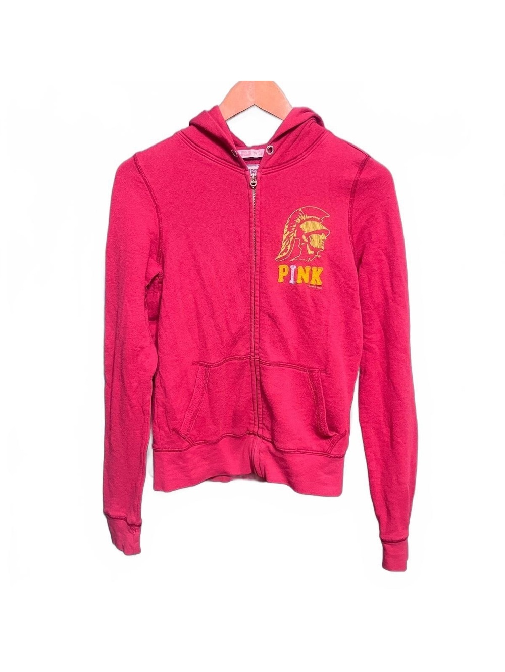 VS PINK USC Trojans Full Zip Hoodie Red XS Y2K Retro Collegiate Co-ord Coquette